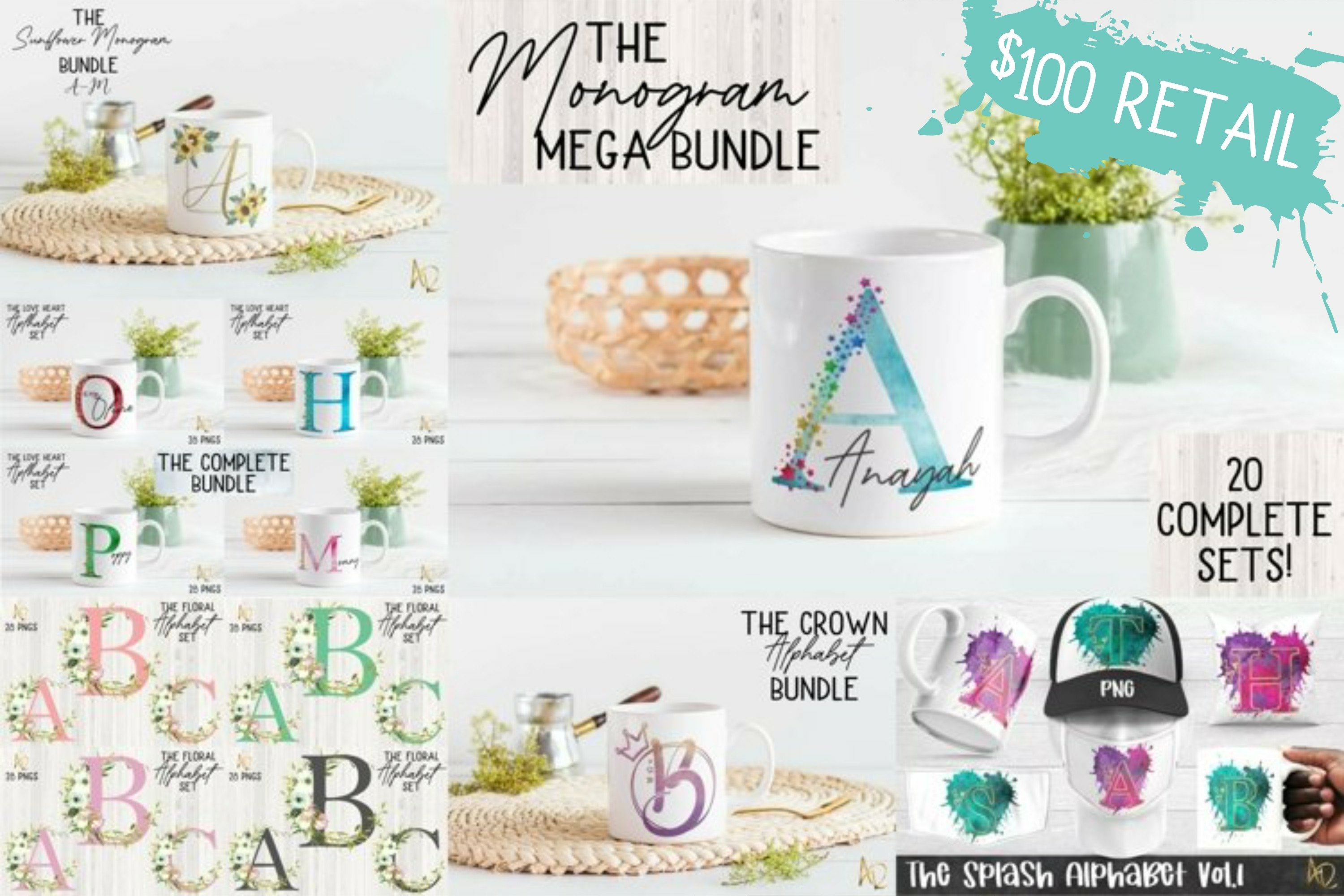 Sublimation Alphabet | Mega Monogram Bundle | 20 Sets