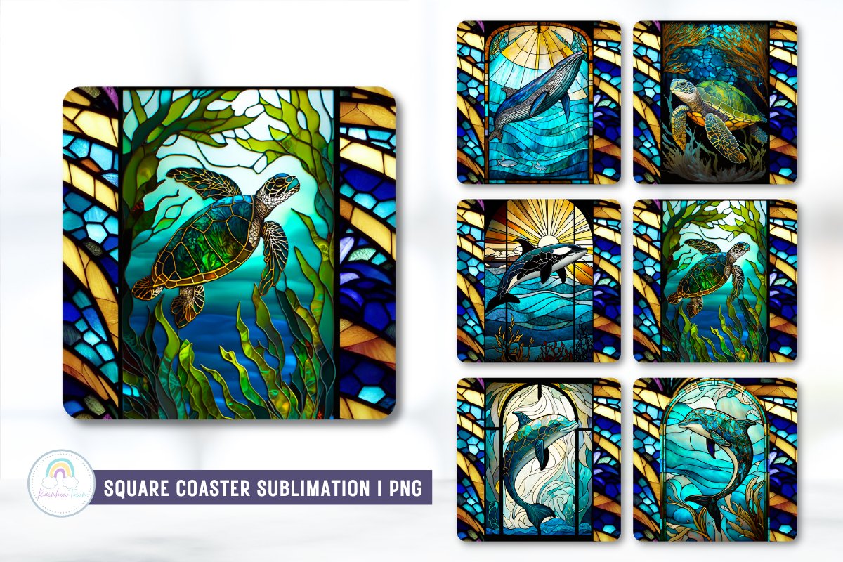 BUNDLE Stained Glass Square Coaster Sublimation Designs PNG view 3