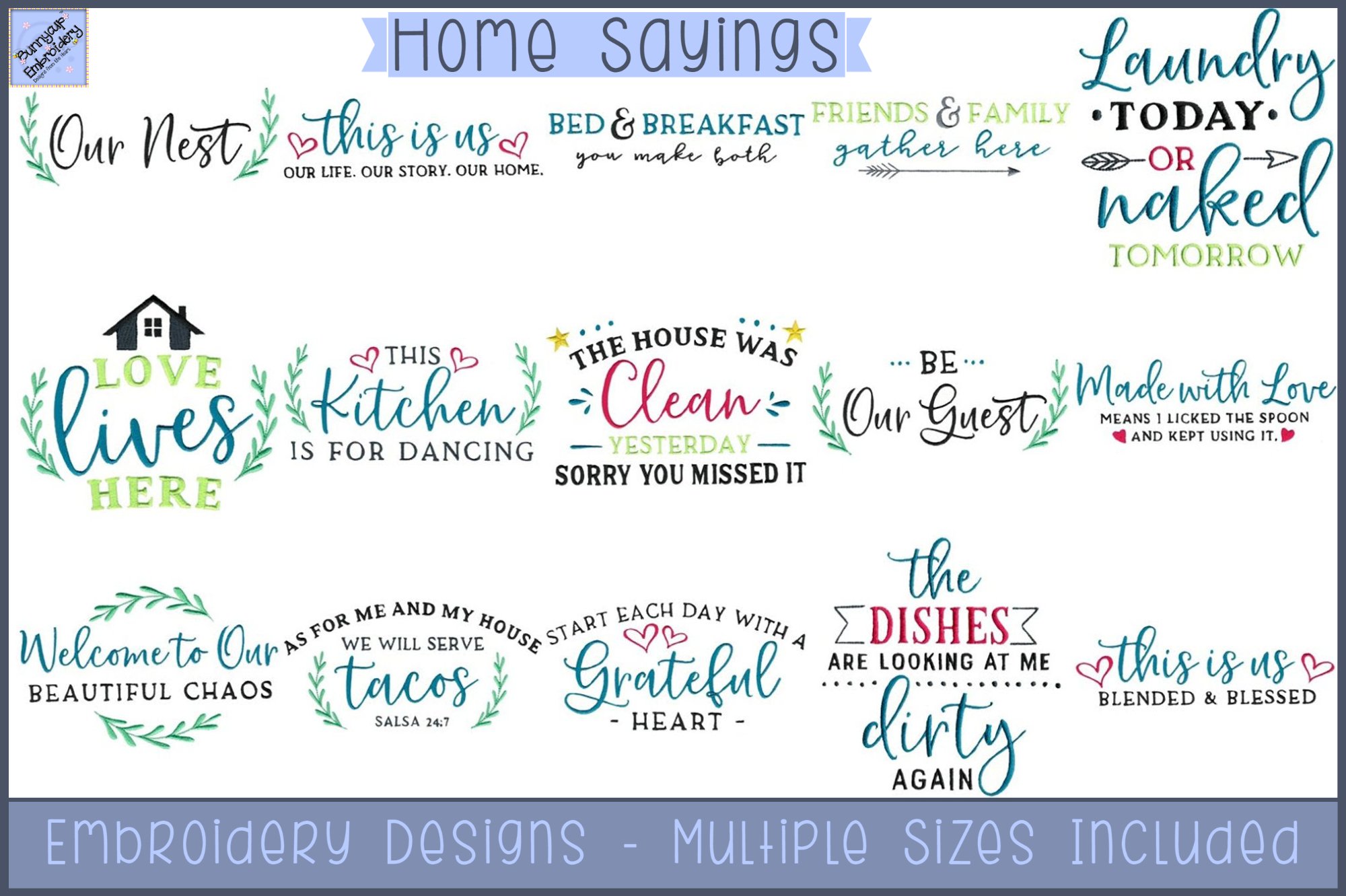 Home Sayings Embroidery Designs