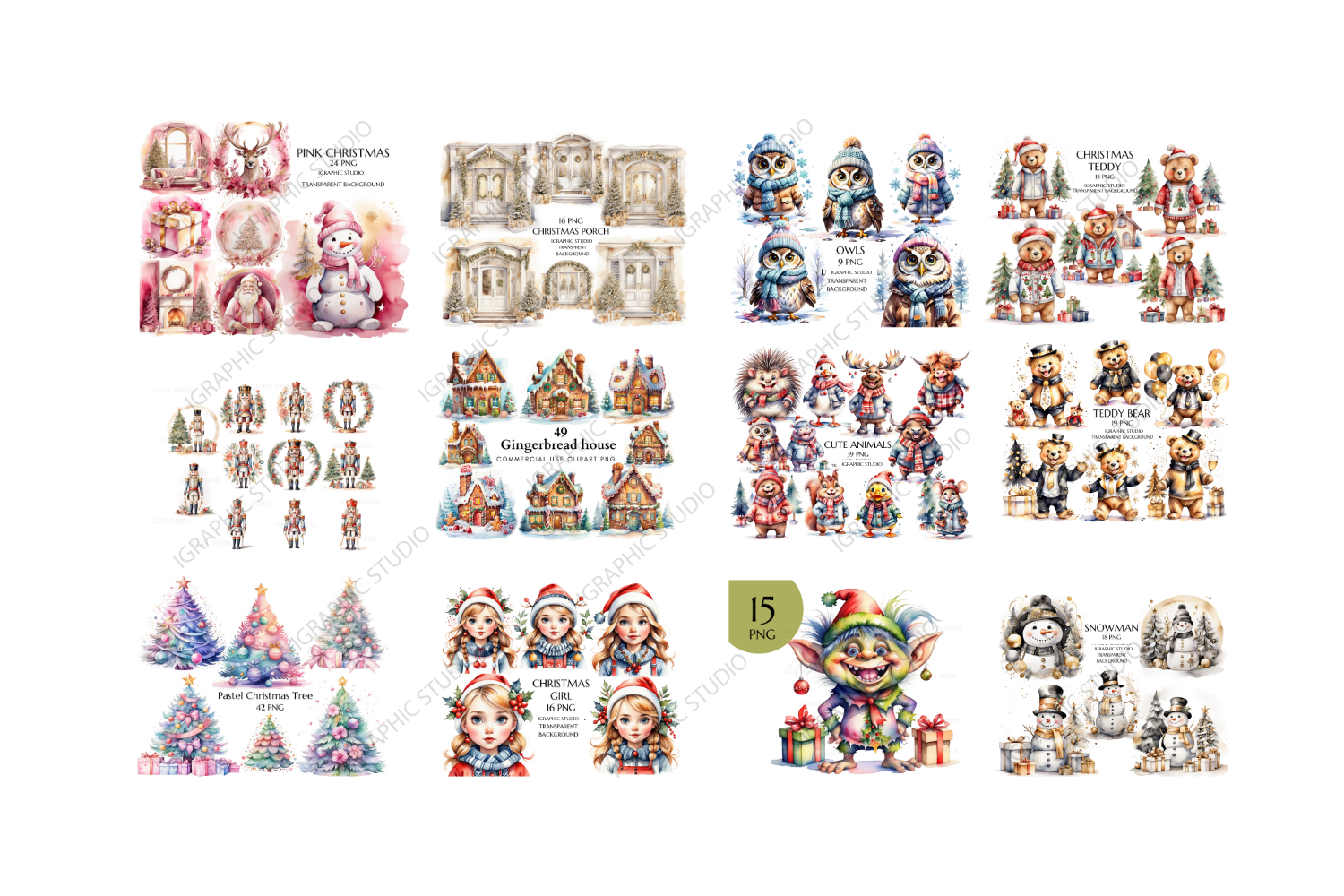 Christmas Mega Bundle, Xmas Clipart, Winter Clipart Bundle view 2