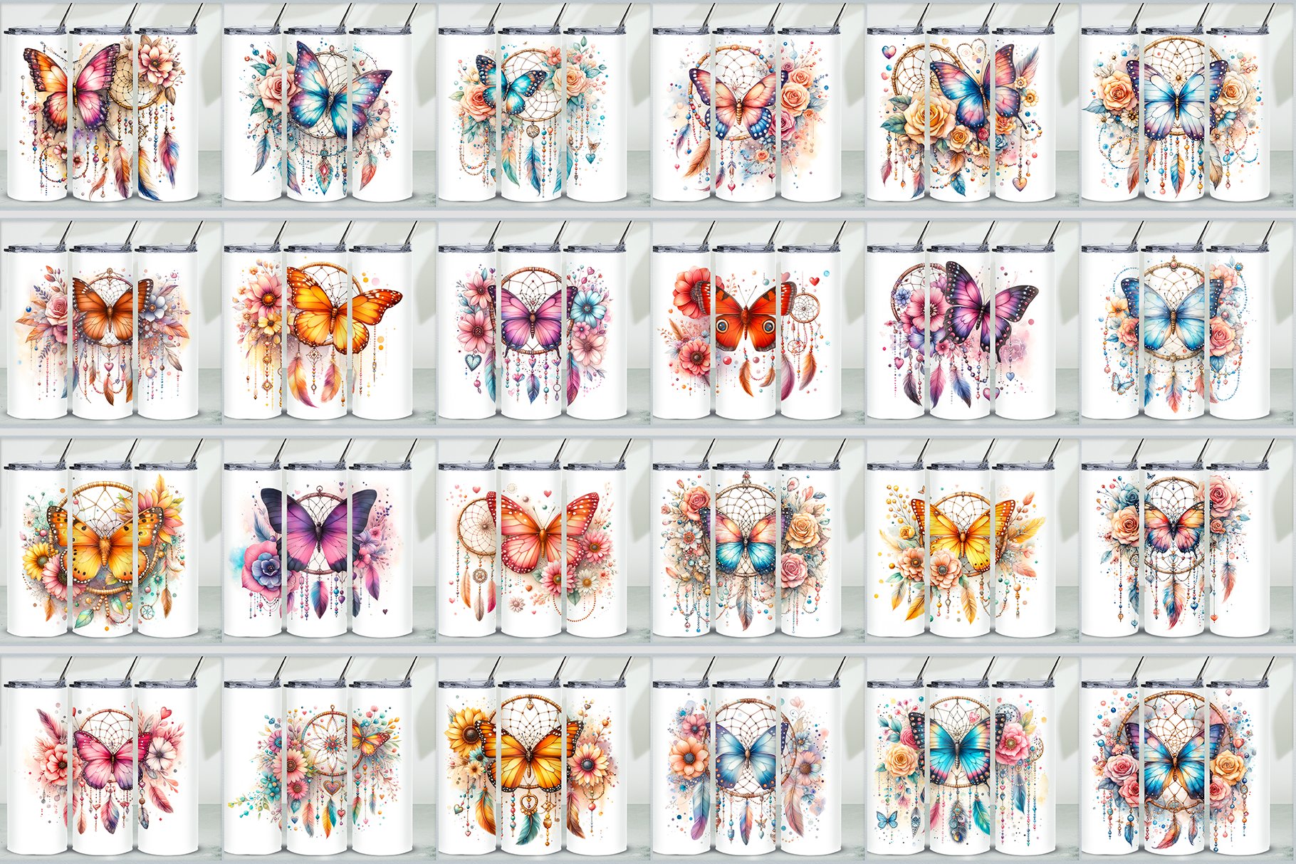 Butterflies and Dreamcatchers 20oz tumbler wrap Sublimation view 3