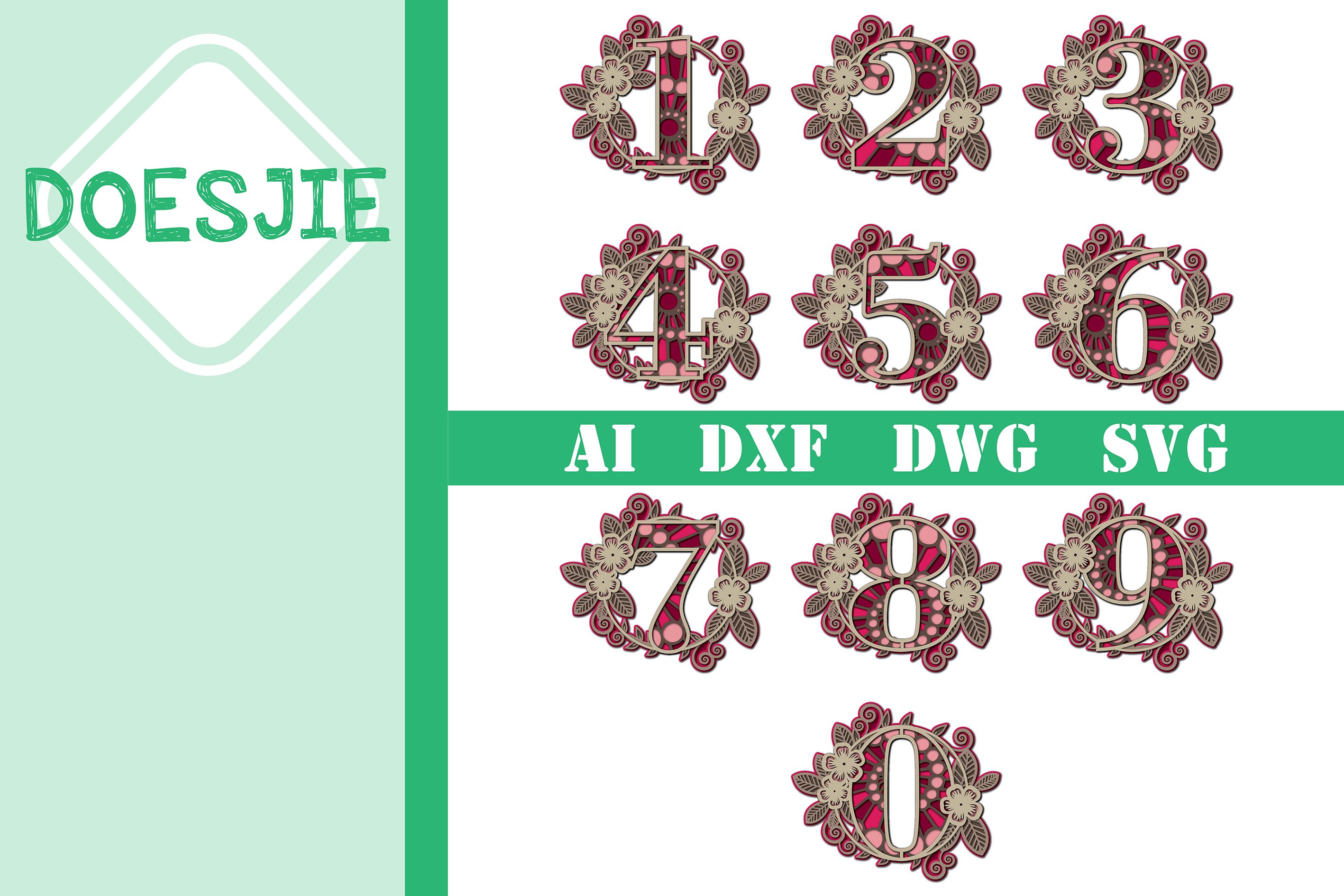 Flower Multi layer mandala 6 layers numbers 0-9 bundle