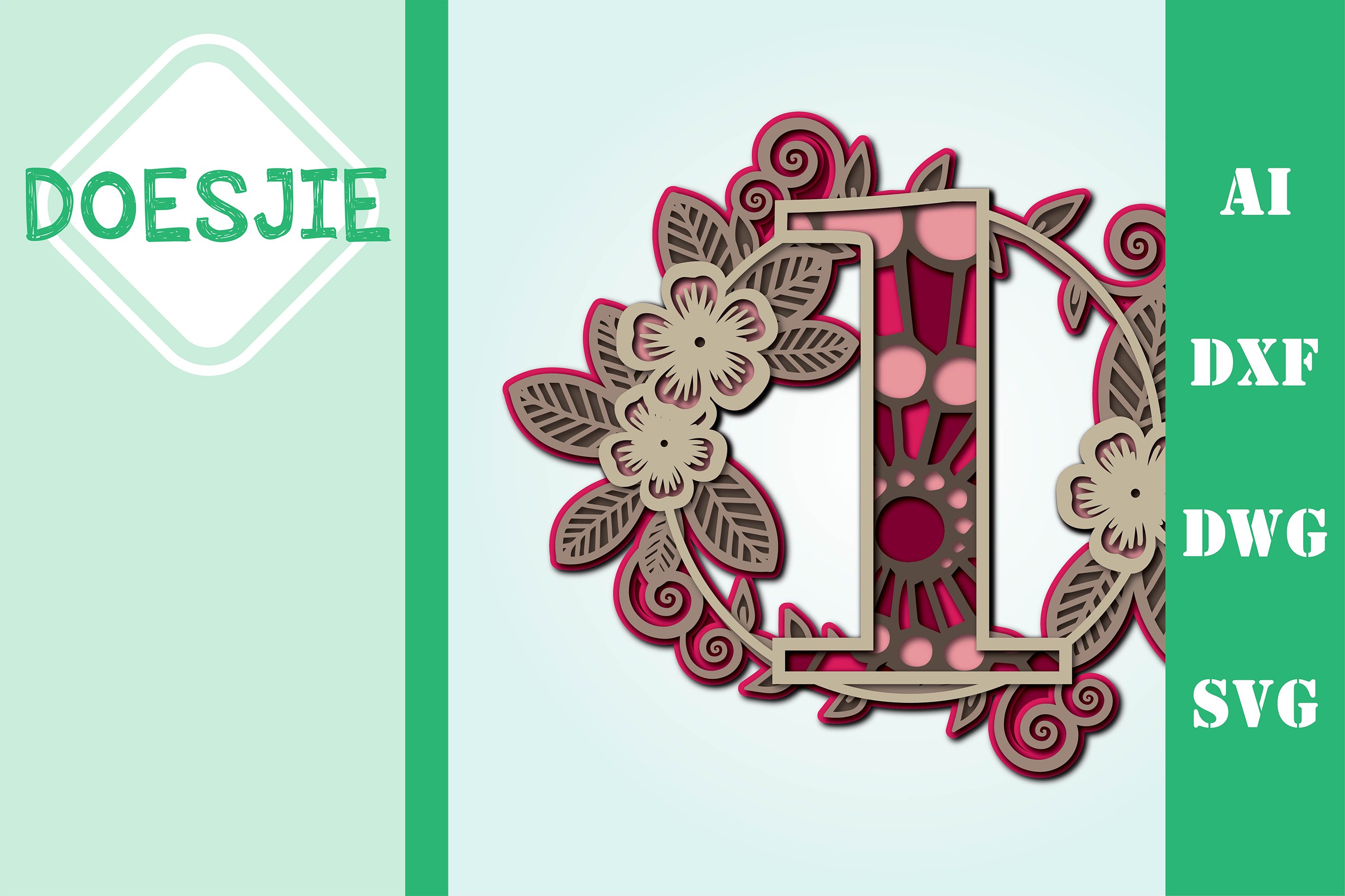 Flower Multi layer mandala 6 layers numbers 0-9 bundle view 3