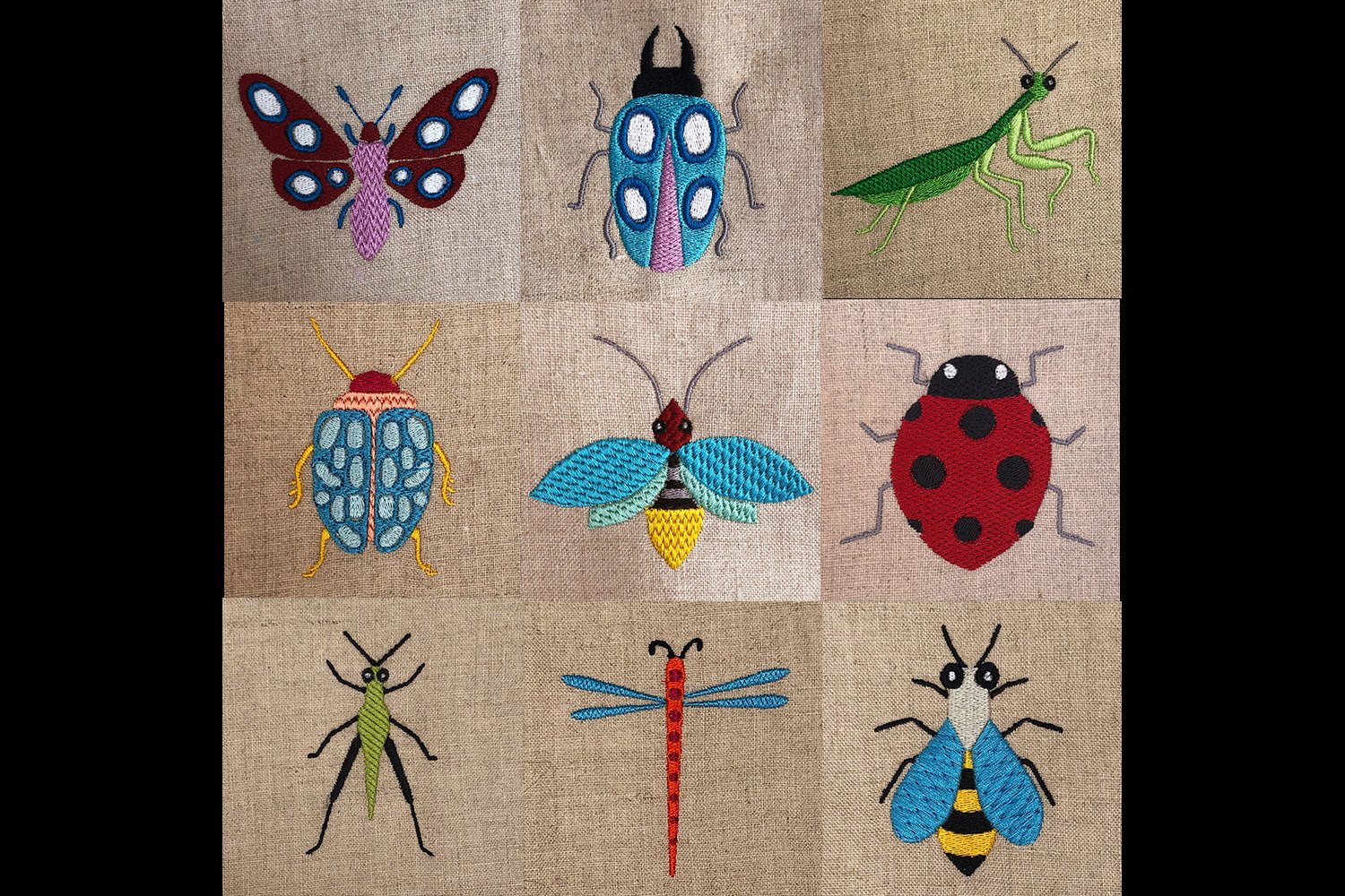 Modern insects embroidery design set