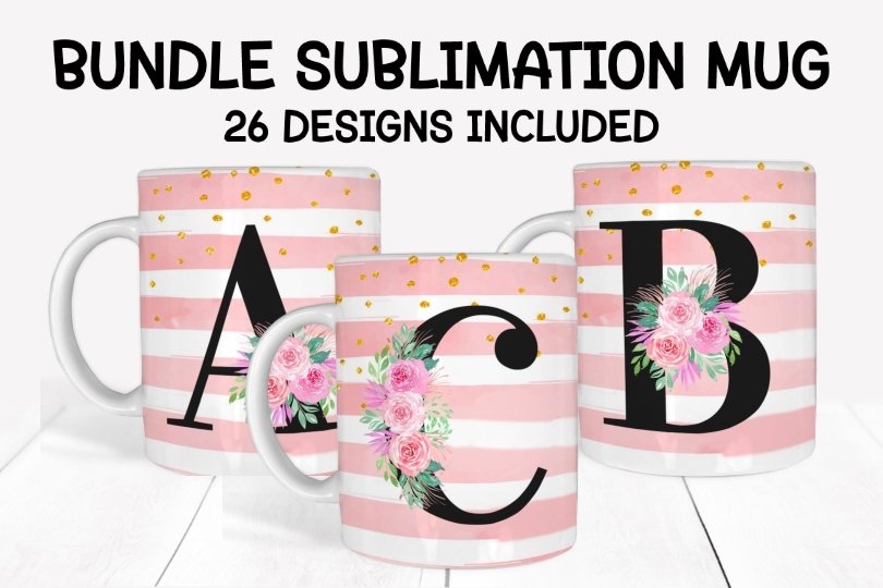 26 Monogram mug sublimation designs a-z Bundle