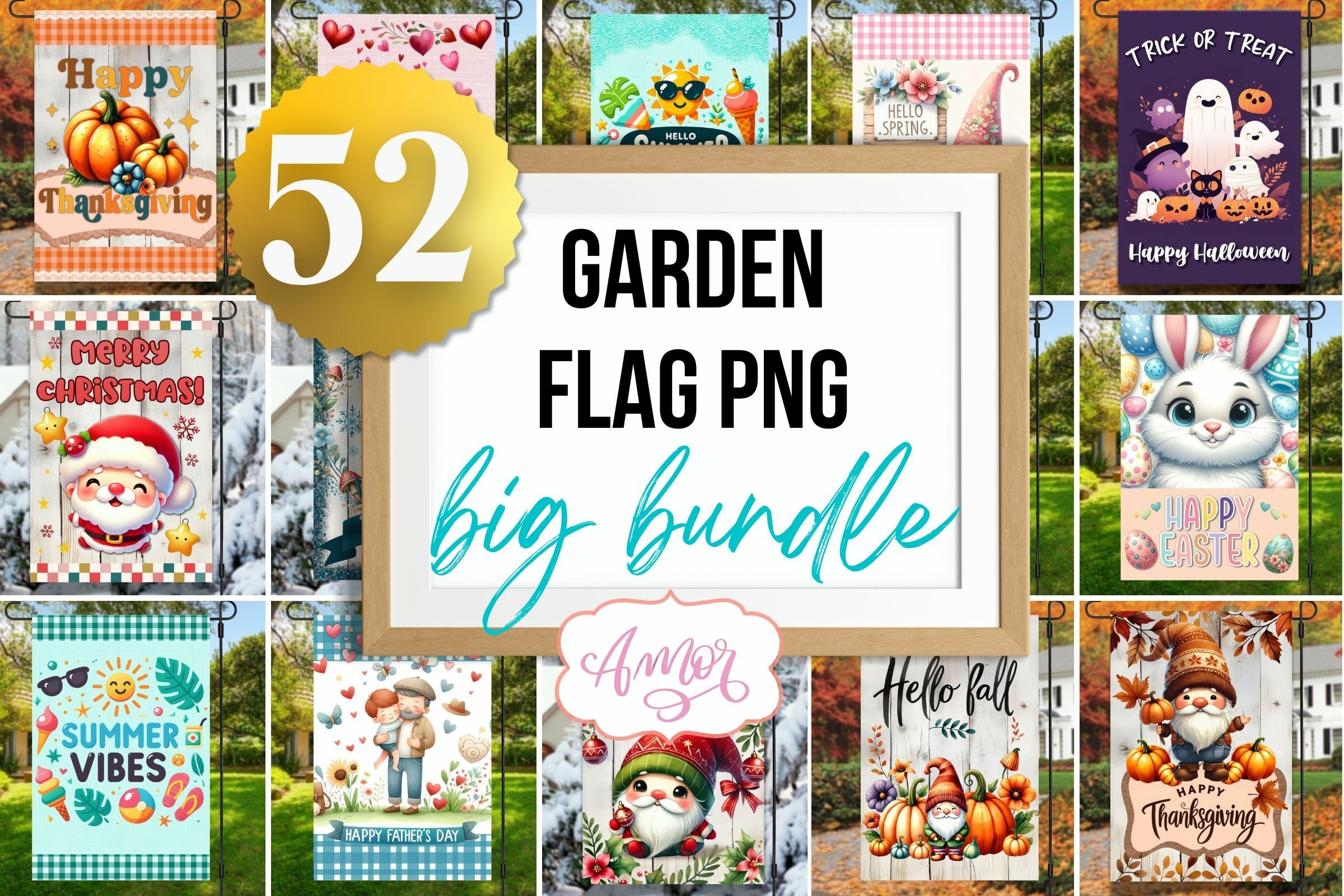 Big Bundle Garden Flags PNG for Sublimation, 52 designs