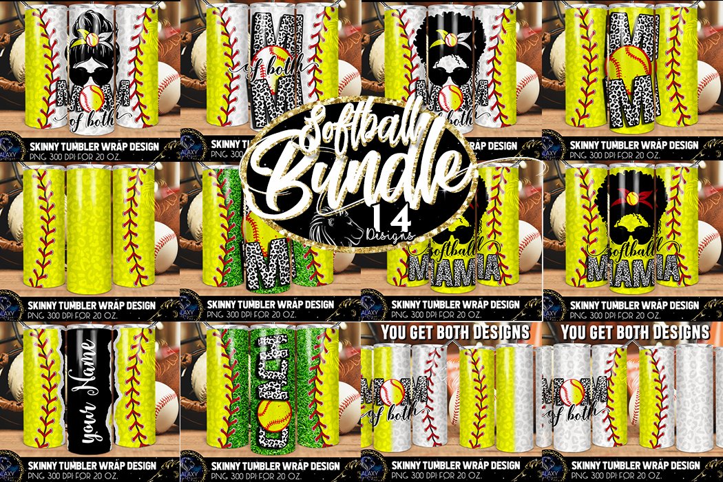 Bundle Softball 20 Oz. Skinny Tumbler Wrap Sublimation