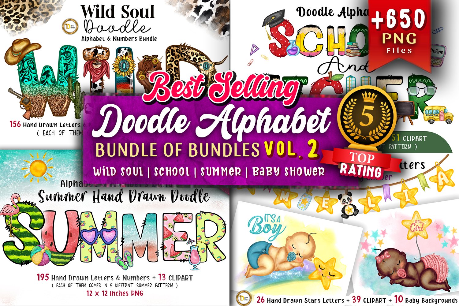 Best Seller Mega Doodle Alphabet Bundle Vol.2 | 650 PNGs