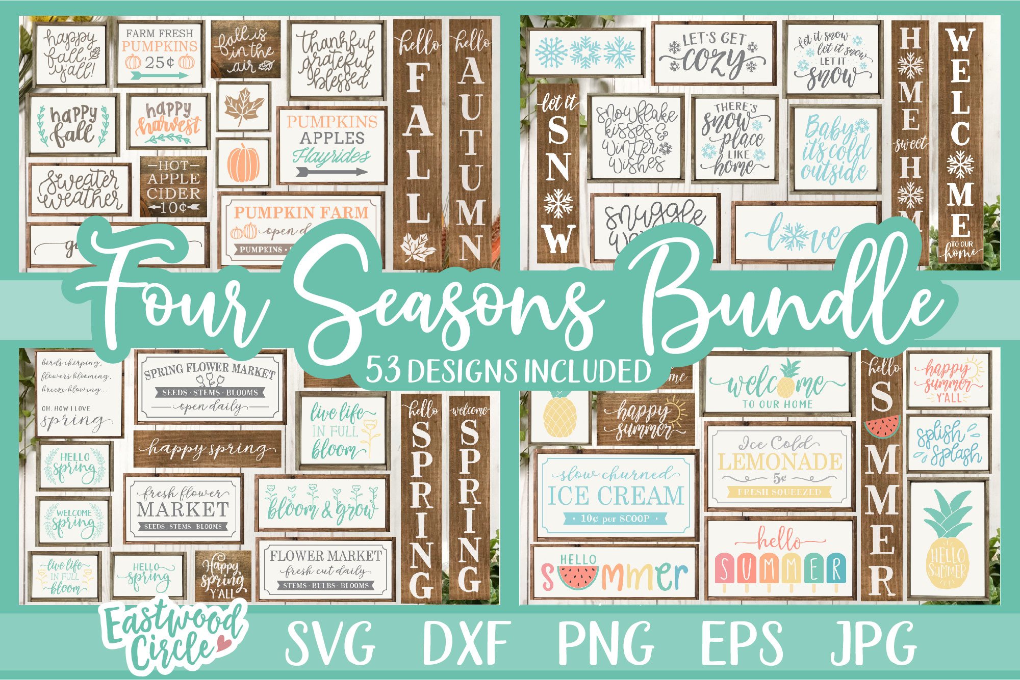 Four Seasons SVG Bundle - Spring, Summer, Fall, Winter Signs
