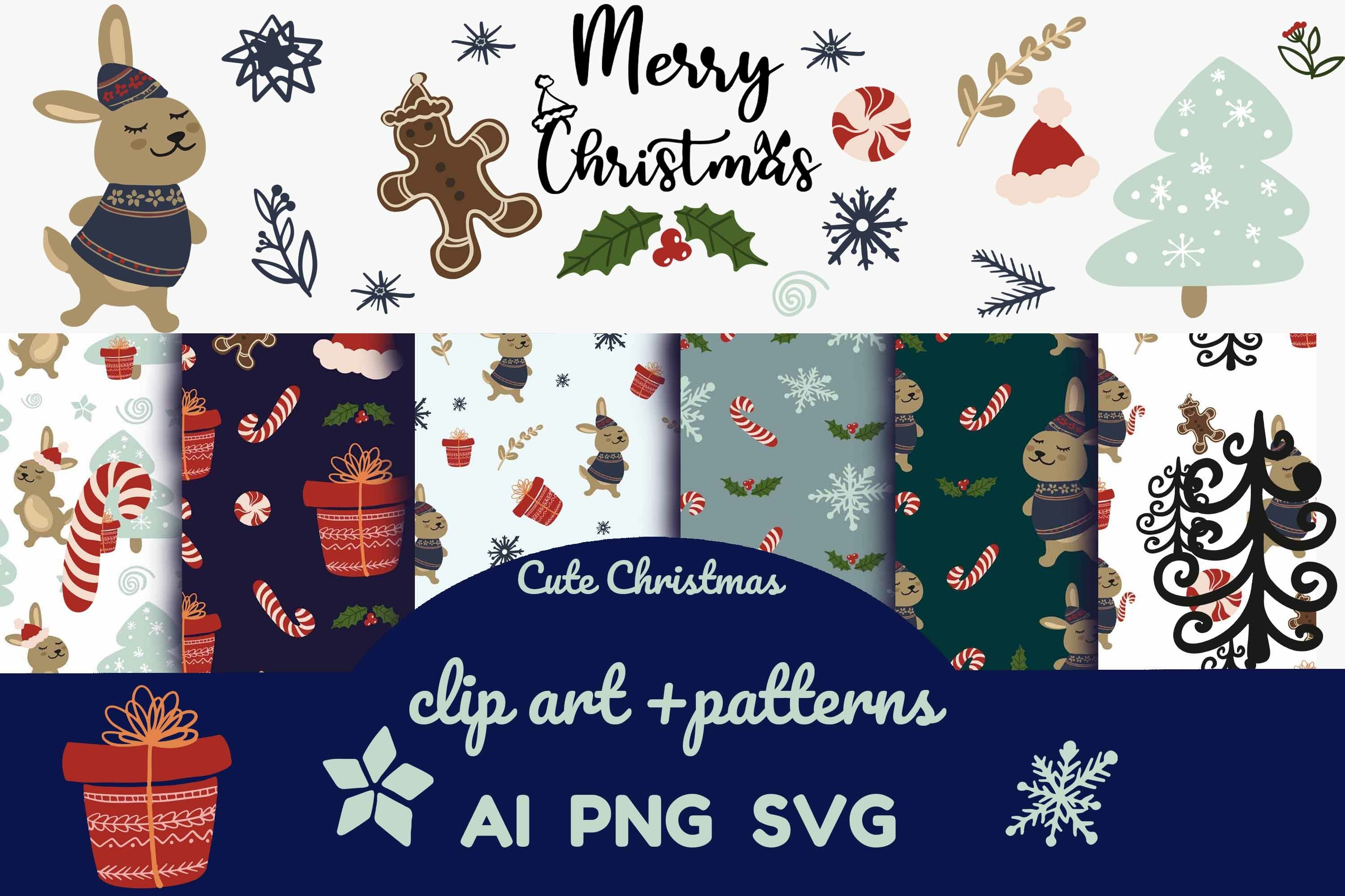 Cute Christmas Bundle. Big Xmas clipart seamless patterns