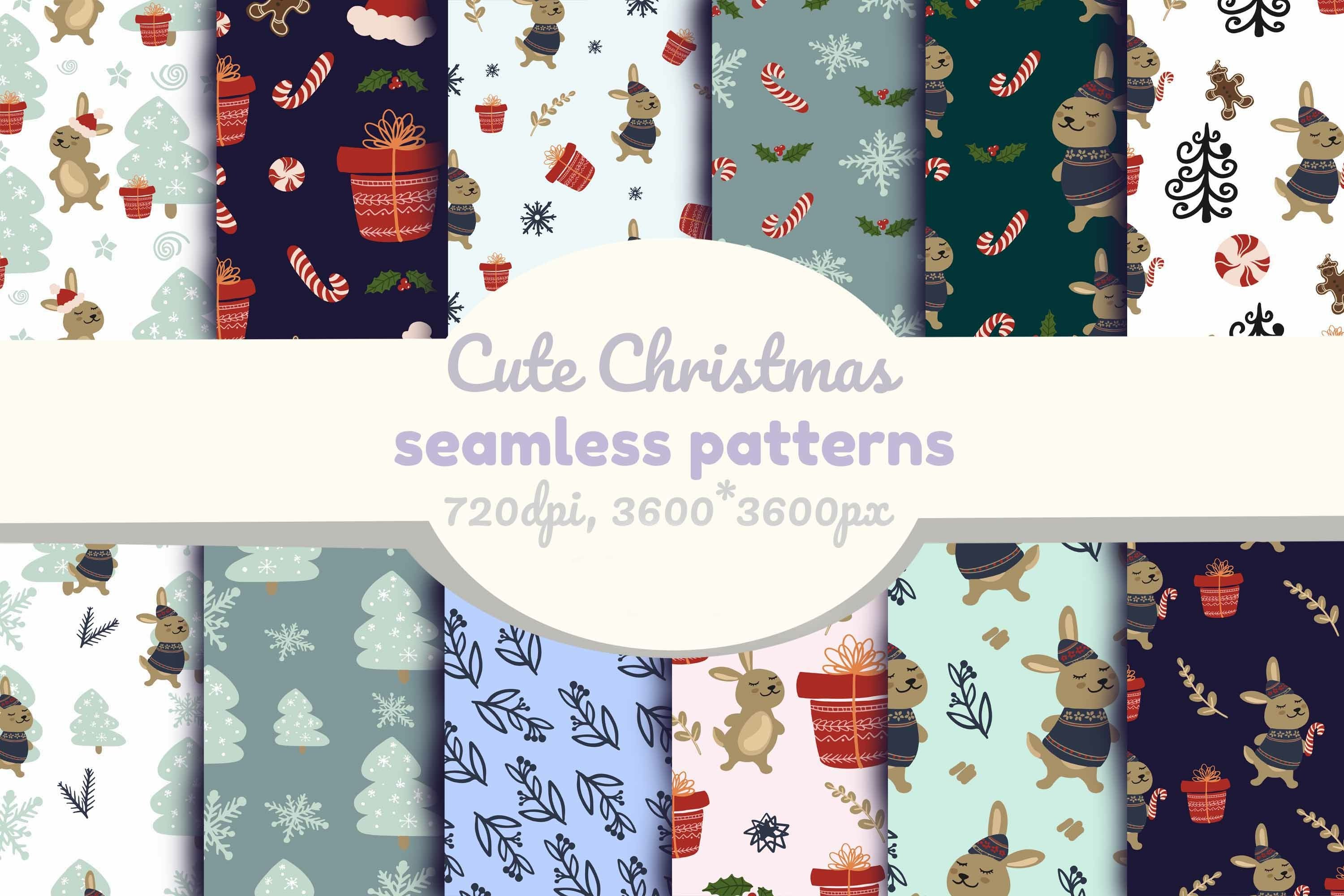 Cute Christmas Bundle. Big Xmas clipart   seamless patterns view 2