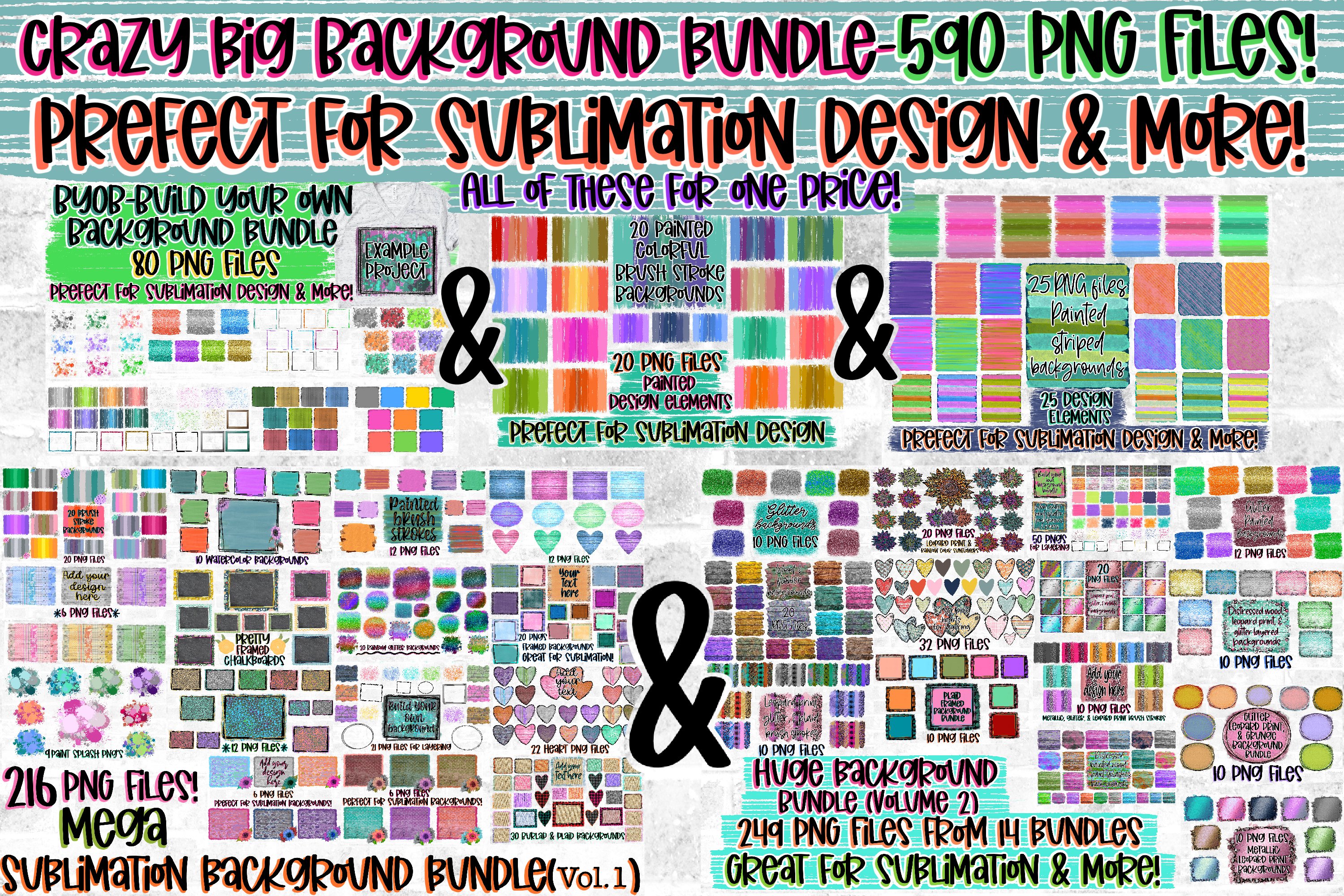 590 PNG Files! Crazy Big Sublimation Background Bundle
