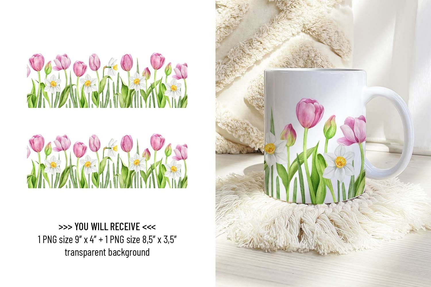 BUNDLE Mug Wraps / Watercolor / Flower, fruit, cactus, plant view 3