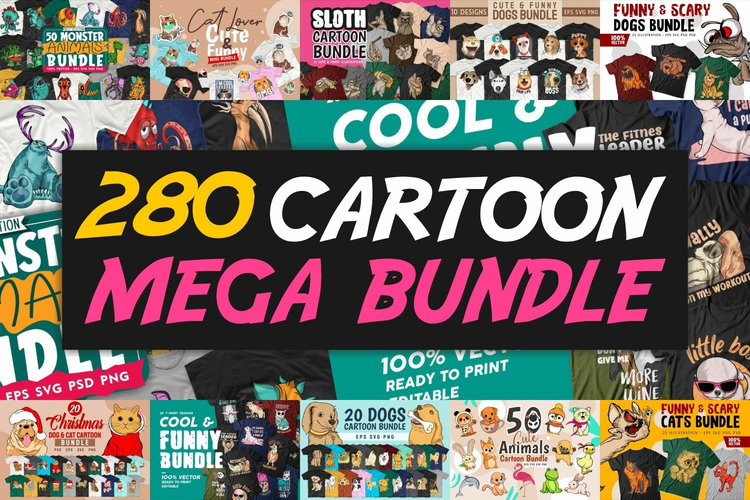 Cartoon Mega Bundle Sublimation Animals Vector pack