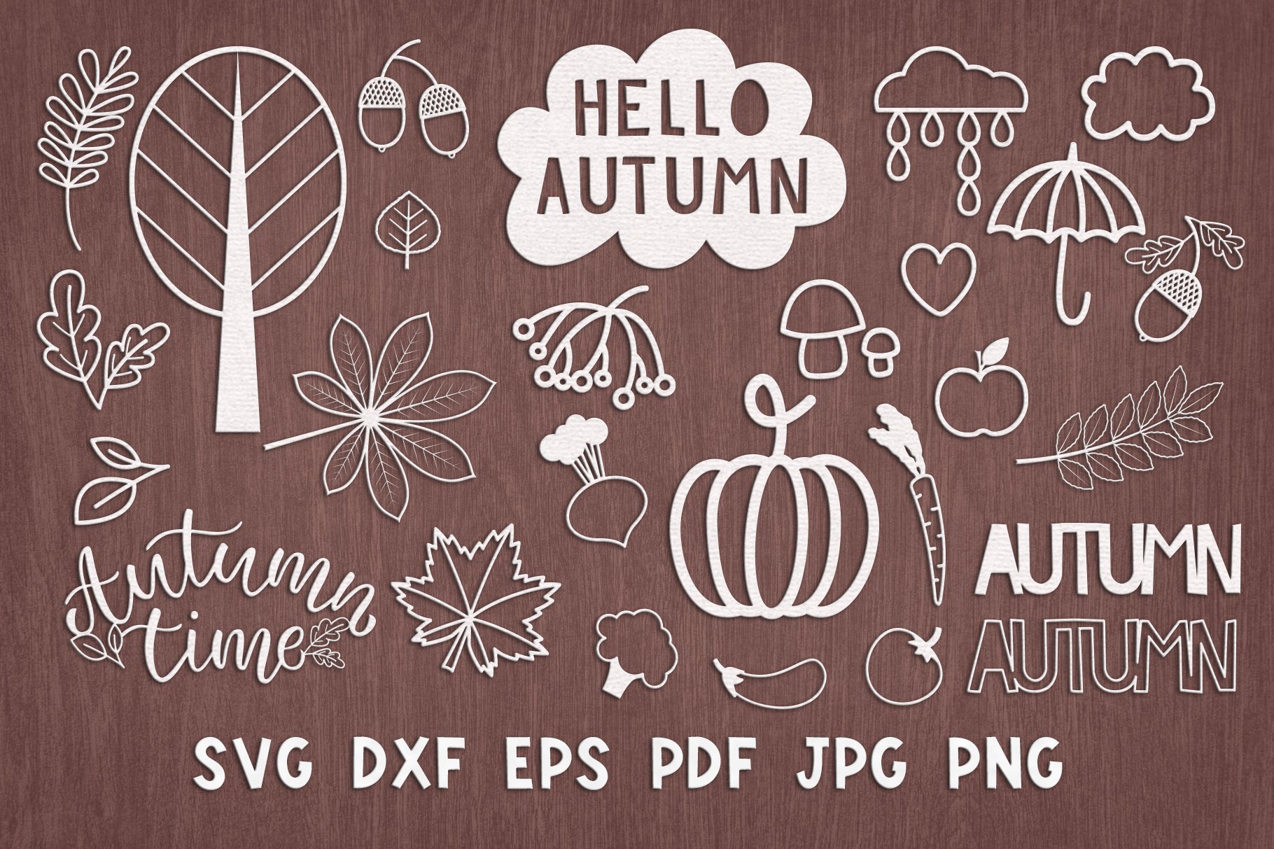 SVG Set of autumn elements for laser cut, Cricut, plotter.
