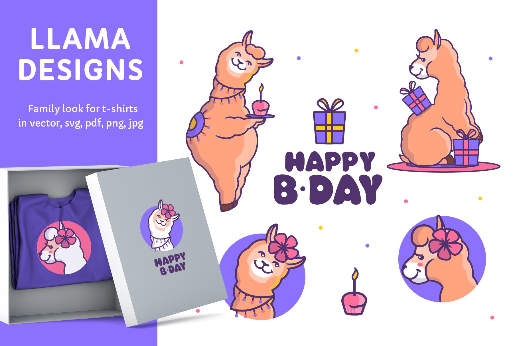 Bundle of Llamas. Llama sublimation. T-shirt designs view 2