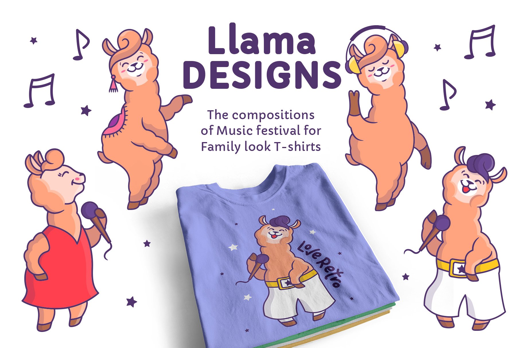 Bundle of Llamas. Llama sublimation. T-shirt designs view 3