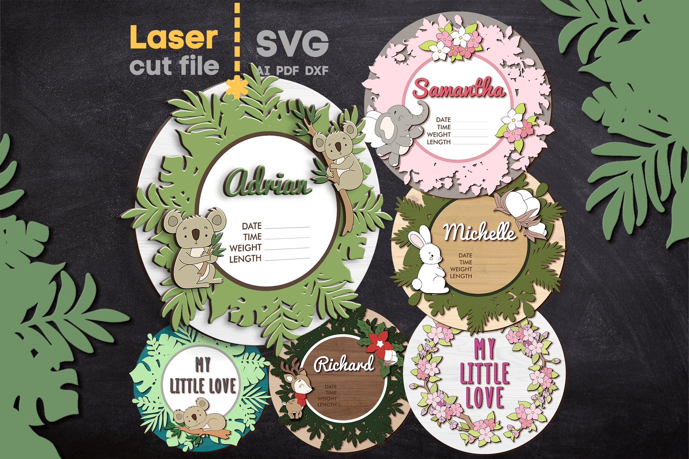 Baby Name Sign SVG Bundle. Laser cut files Glowforge