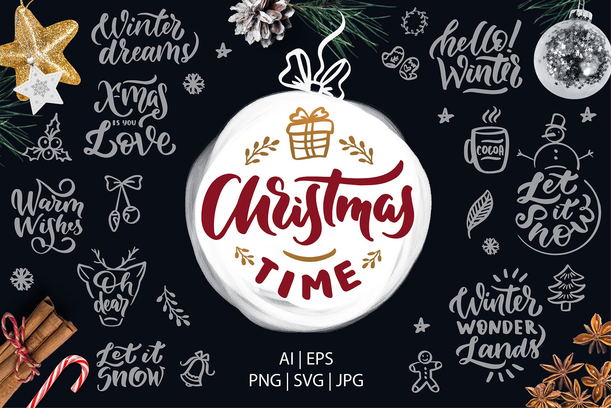 Christmas bundle sublimation, SVG, vector. Clipart, stickers view 2