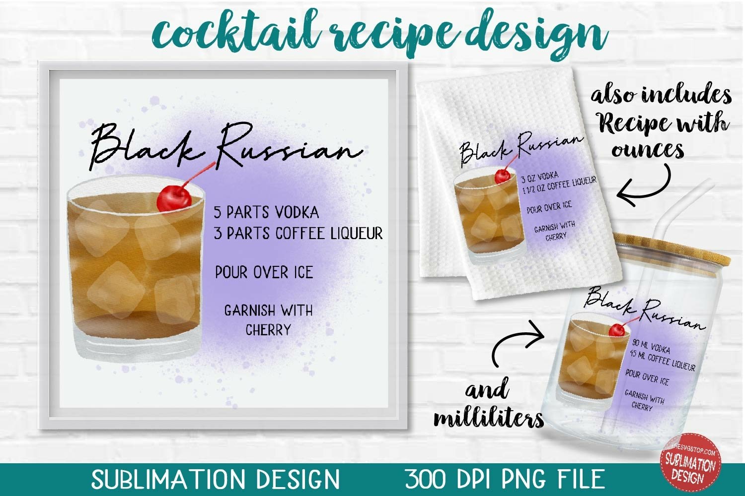 Cocktail Recipe Background Bundle | Kitchen Sublimation PNG view 2