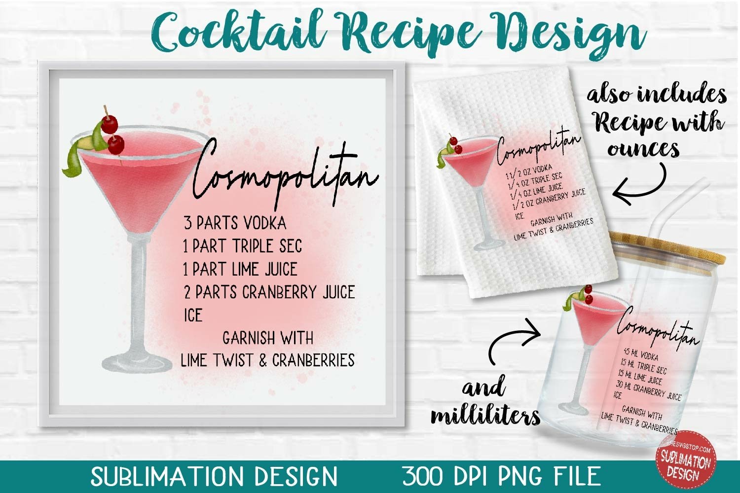 Cocktail Recipe Background Bundle | Kitchen Sublimation PNG view 3