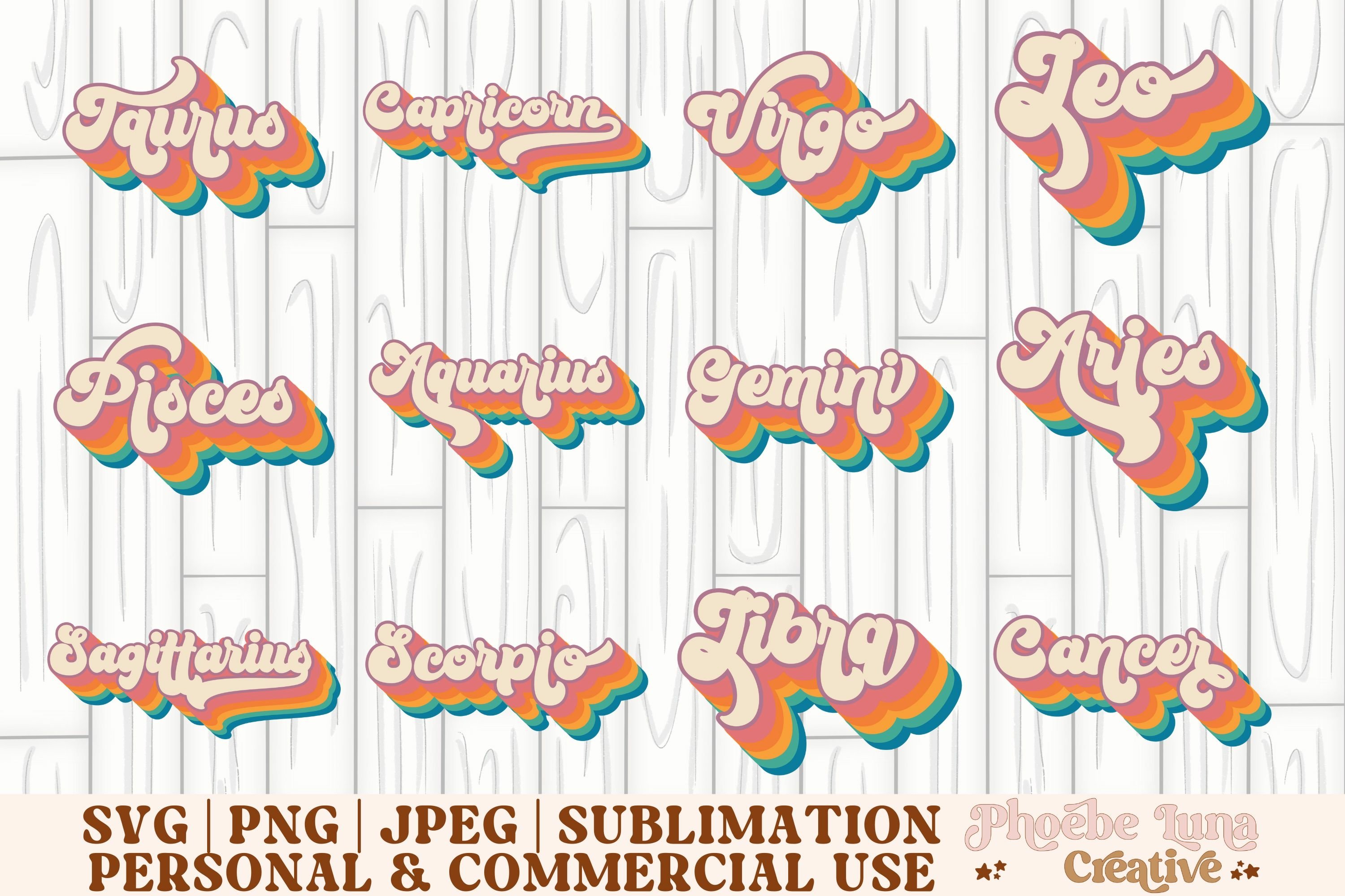 Retro Zodiac svg bundle, zodiac sign svg bundle, groovy svg