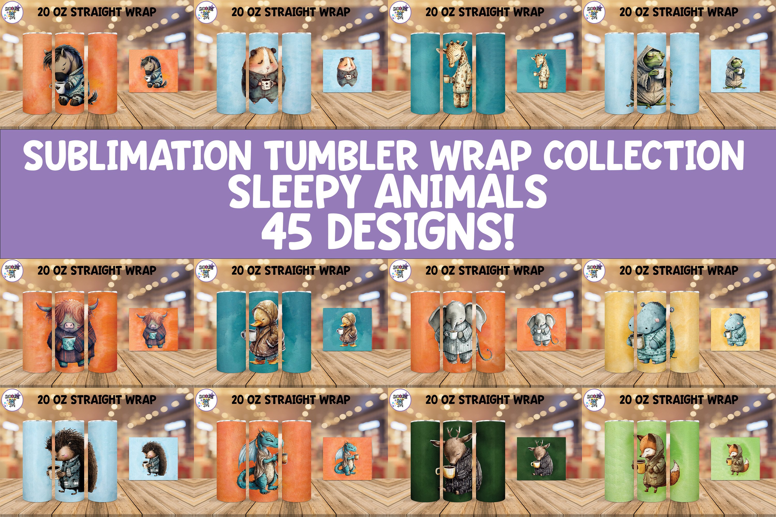 Watercolor Sleepy Animals Sublimation Tumbler Wrap Bundle