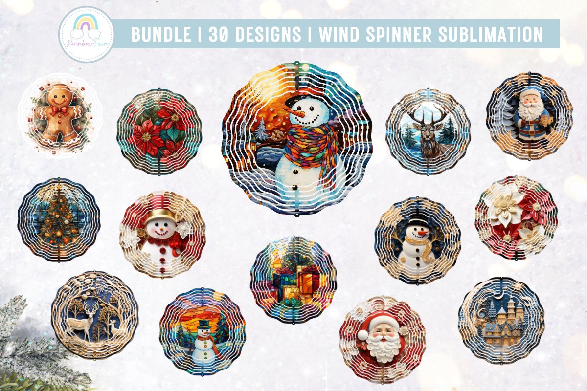 BUNDLE 30 Christmas Wind Spinner Sublimation PNG