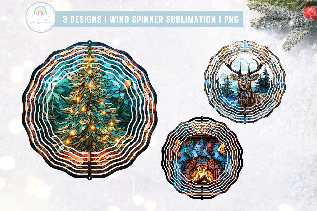 BUNDLE 30 Christmas Wind Spinner Sublimation PNG view 3