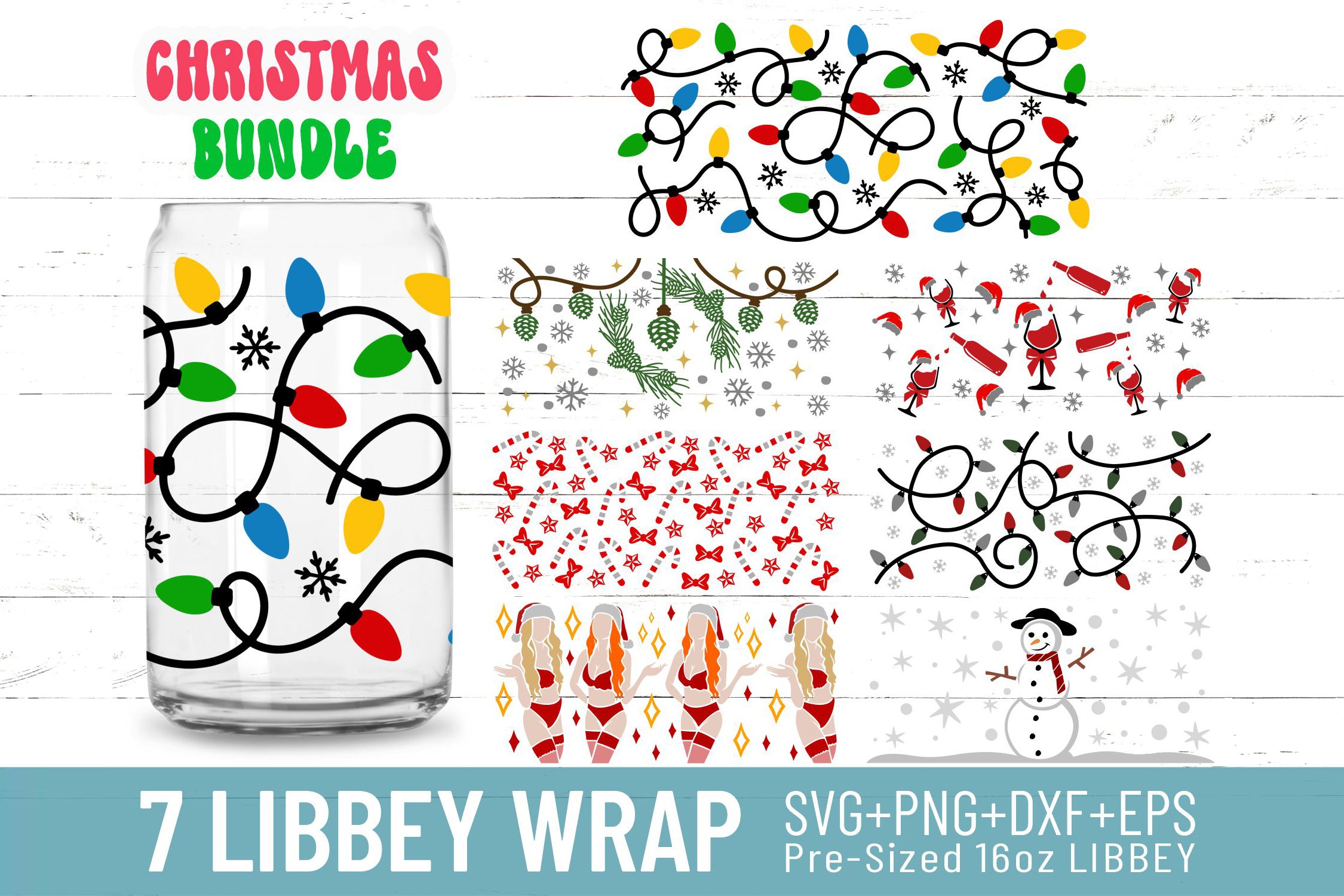16oz Christmas Libbey Glass Can Svg Bundle, Merry Christmas